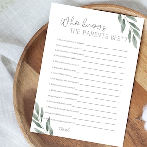 Who Knows Mommy and Daddy Best Baby Shower Game, Printable Who Knows The Parents Best, Boho Baby Shower Game, Minimalist Baby Shower