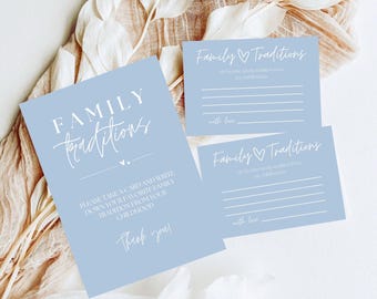 Minimalist Blue Family Traditions Sign and Cards, Baby Shower, Share a Memory, Childhood Memory, Family Traditions Sign and Card, Bohemian