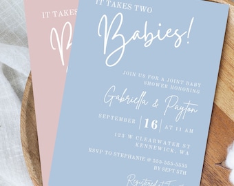 Joint Baby Shower Invitation Template, Double Baby Shower Invitation, Editable Template, Modern Baby Shower, Simple Baby Shower Invite