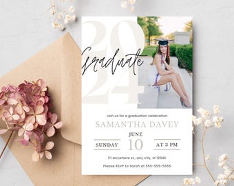 Graduation Party Invitation Template, Minimalist Graduation Announcement, Modern Graduation Party Invite, Photo Grad Invite Download