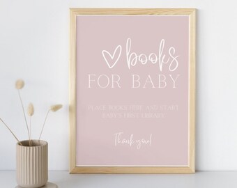 Minimalistische boeken voor babybordje en kaarten, roze bordje babyshower, modern en eenvoudig bordje babyshower, boeken voor baby, digitale download