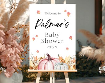 A Little Pumpkin Baby Shower Welcome Sign, Editable Pumpkin Baby Shower Sign Template, Party Welcome Sign, Editable Template