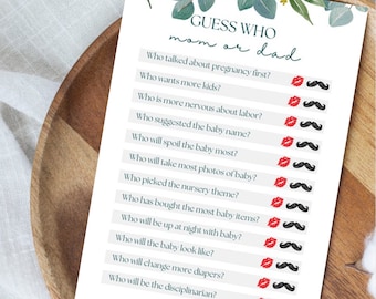 Mommy or Daddy Game, Printable Baby Shower Game, Greenery Baby Shower Template, Floral Shower, Instant Download
