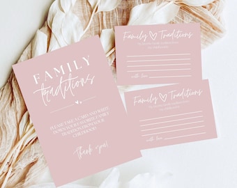 Minimalist Pink Family Traditions Sign and Cards, Baby Shower, Share a Memory, Childhood Memory, Family Traditions Sign and Card, Bohemian