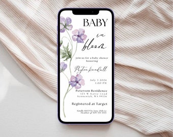 Baby in Bloom E-vite, E-vite Baby Shower Invitation, Wildflower Baby Shower, Baby Shower E-vite Template, Boho Baby Shower, Instant Download