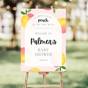 A Sweet Little Peach Baby Shower Welcome Sign, Editable Peach Baby Shower Welcome Sign Template, Welcome Baby Shower Sign, Editable Template