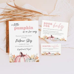 A Little Pumpkin Invitation Bundle, Pumpkin Baby Shower Invitation Set Template, Printable, Editable, Diaper Raffle Ticket, Books for Baby