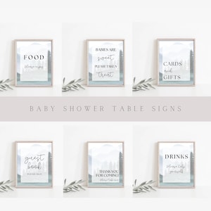 Paquete de carteles para baby shower &quot;Aventura te espera&quot;, carteles para la mesa del baby shower, libros y regalos, gracias por venir, carteles imprimibles para baby shower, instantáneos