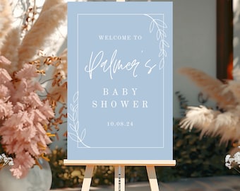 Minimalist Blue Baby Shower Welcome Sign, Boy Baby Shower Welcome Poster, Blue Baby Shower Sign, Editable Printable, Instant Download