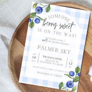 Berry Sweet Baby Shower Invitation, Editable Berry Sweet Invitation Template, Berry Sweet Invitation, Blueberry Baby Shower Invitation