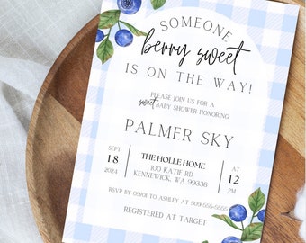 Zaproszenie na Baby Shower z Berry Sweet, Edytowalny Szablon Zaproszenia na Baby Shower z Berry Sweet, Zaproszenie na Baby Shower z Berry Sweet, Zaproszenie na Baby Shower z Blueberry