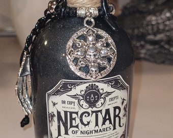 Nectar of Nightmares! (Design #2)  Magical Apothecary Glass Potion | Sensory Bottle | Witchy Decor | Poison Elixir | Gothic Oddities
