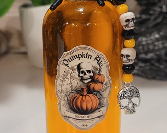 Pumpkin Ale! (Design #2)  Magical Apothecary Glass Potion | Sensory Bottle | Witchy Decor | Poison Elixir | Fantasy Oddities