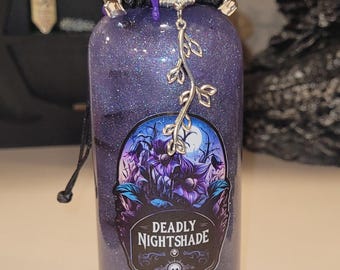 Deadly Nightshade! (Design #6)  Magical Apothecary Glass Potion | Sensory Bottle | Witchy Decor | Poison Elixir | Fantasy Oddities