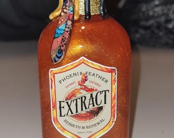 Phoenix Feather Extract (Design #2)!  Magical Apothecary Glass Potion | Sensory Bottle | Witchy Decor | Apothecary Elixir | Fantasy Oddity