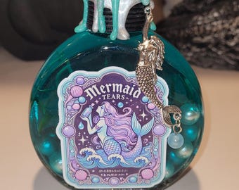 Mermaid Tears (Design #1)!  Magical Apothecary Glass Potion | Sensory Bottle | Witchy Decor |Apothecary Art | Poison Elixir | Fantasy Oddity