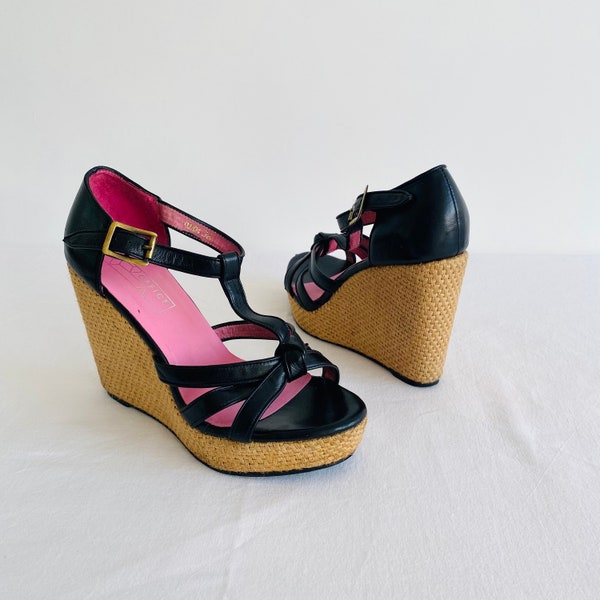 Super 70s Wedge Platform Black Sandals Size 5 from Office