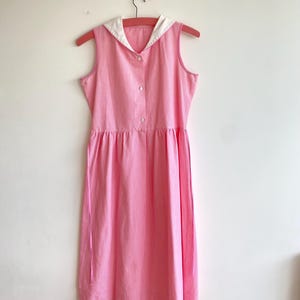 True vintage 1980s Nautical Summer Dress / Pink Cotton Summer Dress / Pink Pin Striped Cotton Vintage Dress / UK 8-10