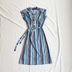 True vintage 1980s French Summer Dress / Pastel Stripes Pattern / EUR 42 / UK14