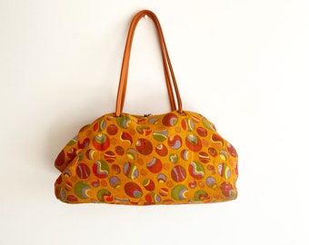 Echte Vintage 1960/70er Jahre Orange Handtasche / Art Deco Motiv Hobo Bag Vintage / Orange gemusterte 60/70er Jahre Geldbörse Stil Tasche / Vintage Schultertasche