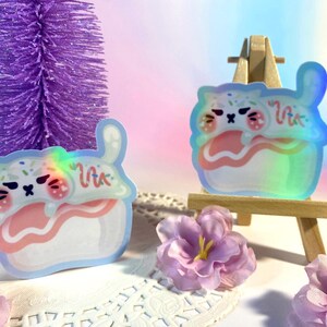 Sweet Cats Marshmallow Cat Sticker | Rainbow Holographic Waterproof Vinyl Sticker for Journals, Planners, Laptops & Water Bottles