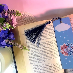 Sweet Cats Couple Bookmark | Cute Laminated Bookmark with Tassel | Cat Couple | Kawaii Bookish Gift for Cat Lovers | Bookworm Accessory