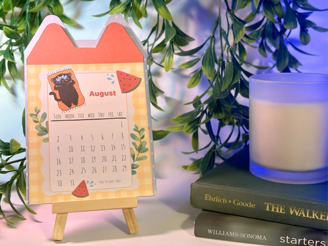 2026 Mini Desk Calendar | Original Cat Art With Wood Easel - Etsy