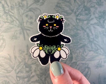 Daisy Skirt Black Cat Sticker: Waterproof Vinyl Decal