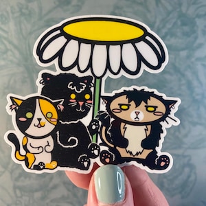 Three Cats Sitting Under Flower Sticker | Vinyl Sticker | Waterproof & Laminated | Perfect for Planners, Journals, Electronics