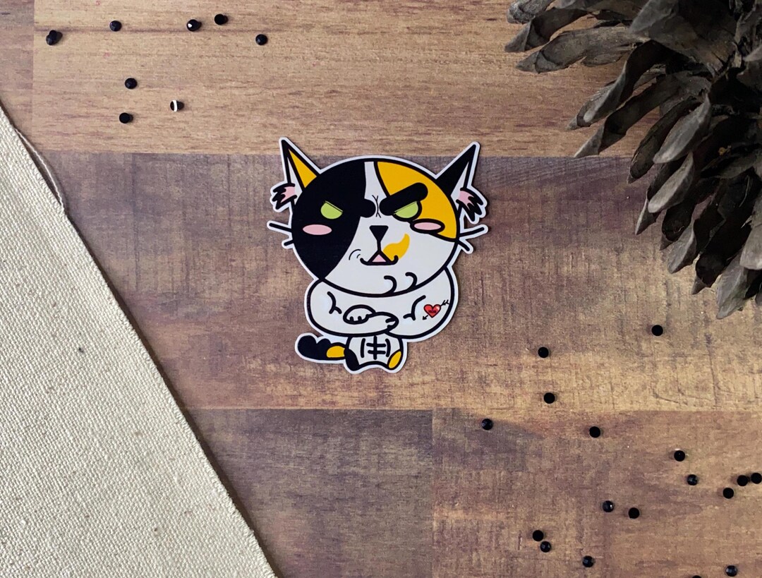 Muscular Calico Cat Sticker Flexing Cat Design Laminated Vinyl Sticker ...