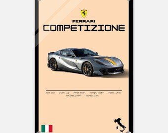 Ferarri Poster - Car Print, 812 Print, Car Decor, Car Gift, Competizione Car Print - Acrylic Print