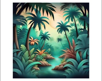 Rainforest Scene Art Print Wall Decor  Art Digital  Wall Decor Multiple Options LND15