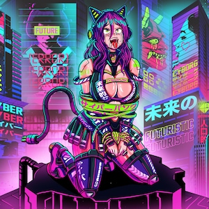 Tied Up Anime Girl Cyberpunk Design Mousepad Deskmat