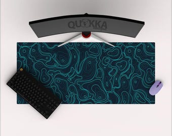 Contour Topographic Map Navy-Aqua Mousepad Deskmat