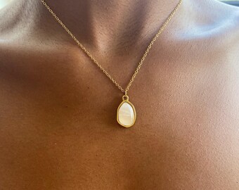 Rose Quartz Necklace - Gold Stainless Steel, Healing Crystal Jewelry