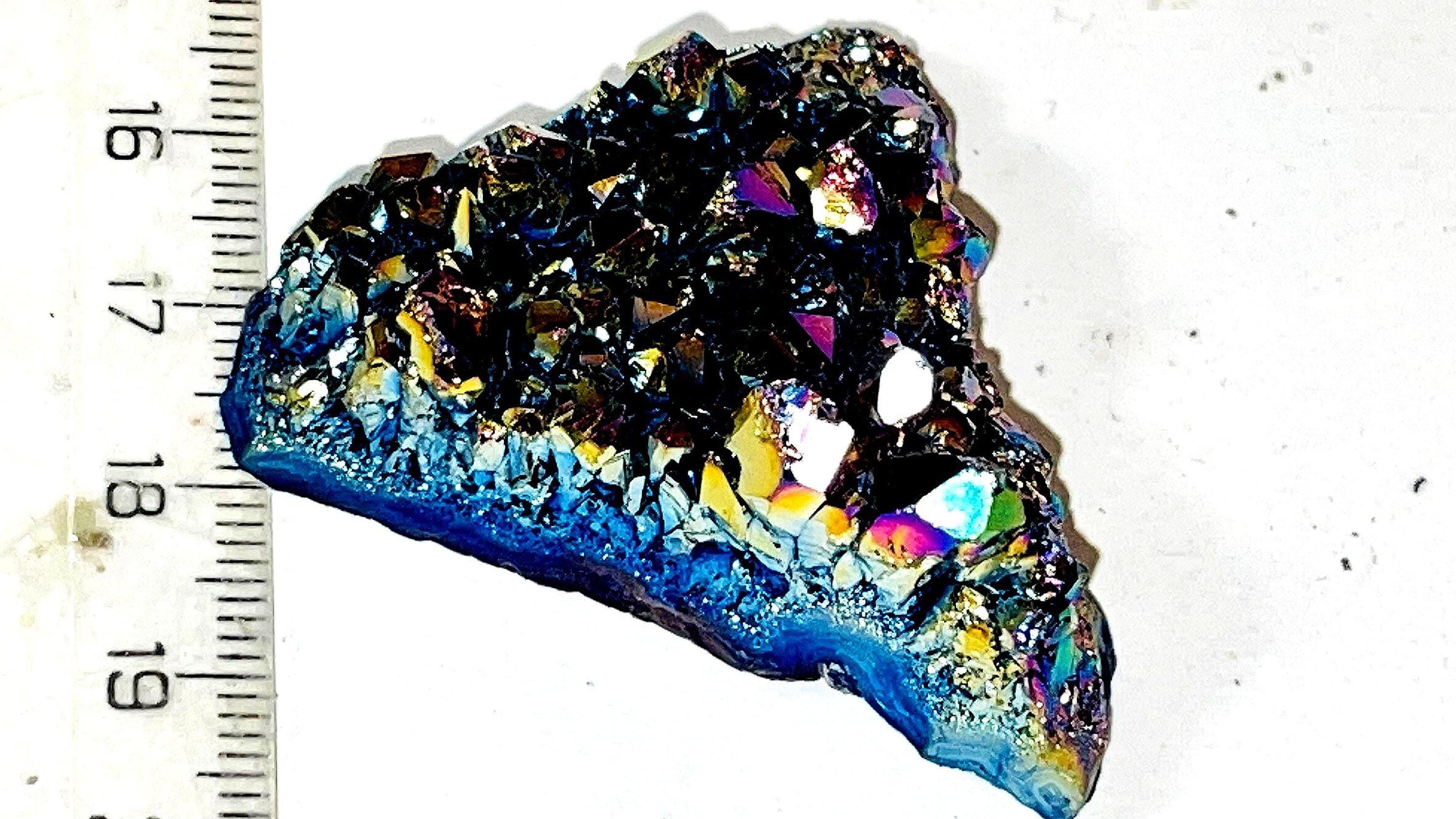 レインボーアメジストクラスター、チタンオーラ水晶 - 24g 原石標本