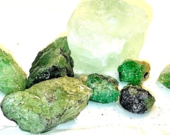 Green Crystals Lot with many Transparent pieces: Tsavorite Garnet & Fluorite Gemstones 223ct for Jewelry Making, Natural Healing Rock Decor