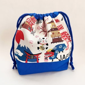 Japanese Drawstring Bag - Multi-Purpose Pouch Bag - Japanese Landmarks Print Fabric Cotton Drawstring Bag