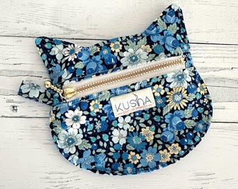 Cat Shaped Coin Purse, Handmade Floral Pattern Coin Pouch with Zipper, Cute Multipurpose Purse for Cat Lovers