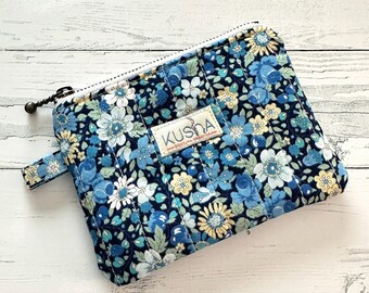 Quilted Coin Purse, Floral Pattern Handmade Multipurpose Coin Pouch with Metal Zipper