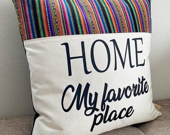 Peruvian Fabric and Canvas Cushion Cover - Decorative Throw Pillow Case - Home My Favorite Place - Etnic Style Cushion Cover