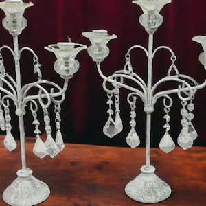 Candelabra Pair of Chandelier Style  White Distressed Metal