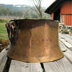 Copper Forged Cauldron Antique Wrought Iron Handles Flared Base