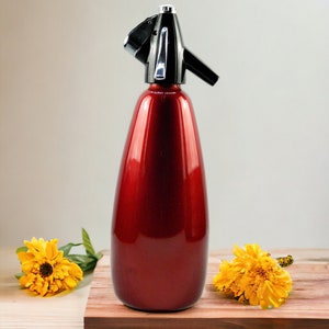 Vintage Soda Syphon by BOC Red Metallic Made in England Serial No. SHUV