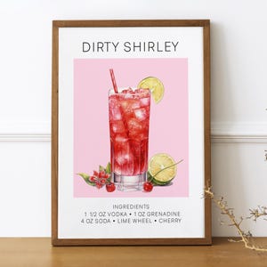 Dirty Shirley Drink Art, Dirty Shirley Photo Frame, Home Bar Wall Decor, Cocktail Recipe Wall Print, Bar Wall Art, Cocktail Lover Gift