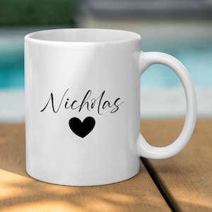 Custom Name Mug With Small Heart Print, Cute Heart Mug, Ceramic Coffee Cup, Unique Gift, Housewarming Gift, Birthday Gift, Gift for Her