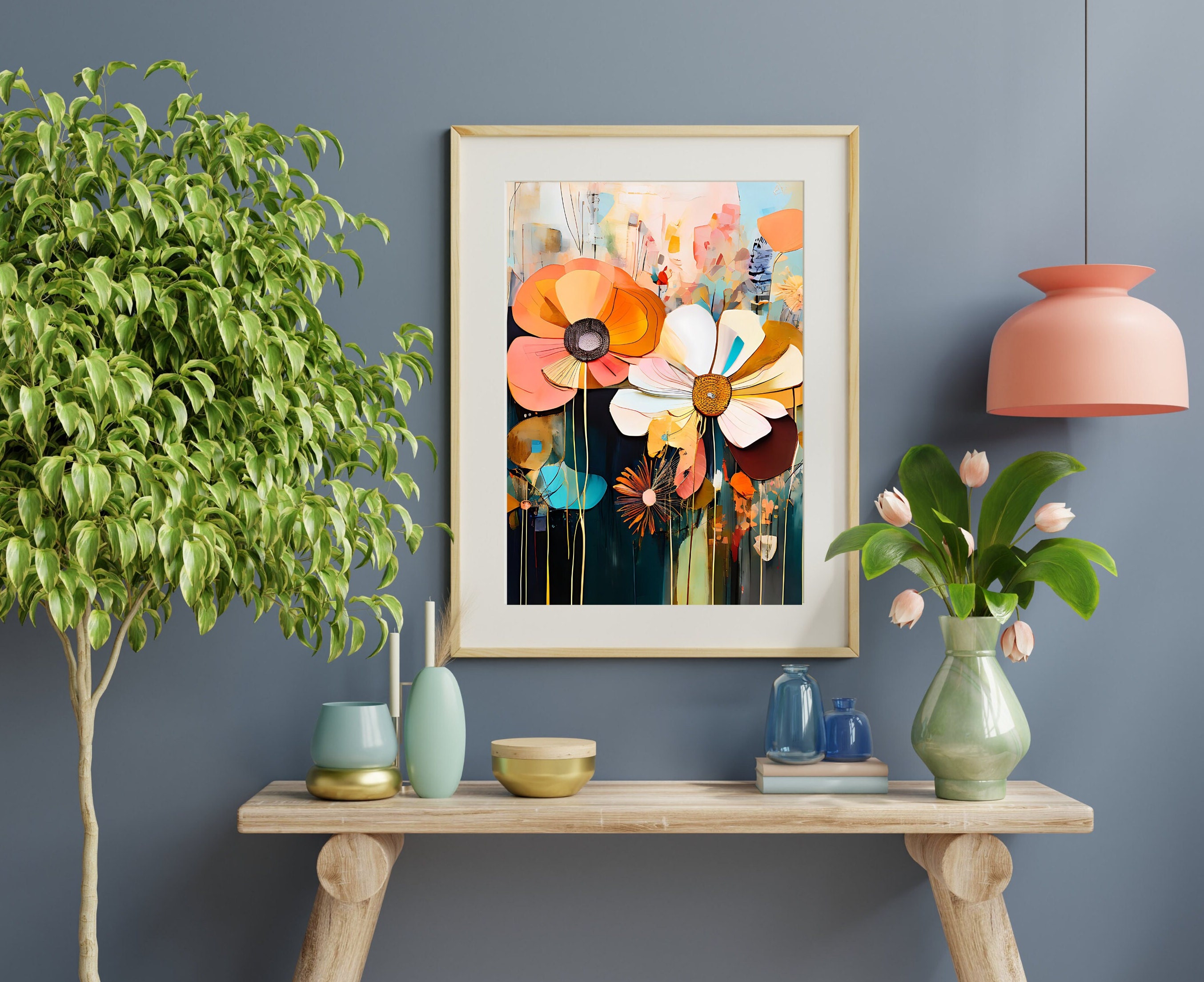 Printable Boho Abstract Flowers Wall Art Set of 3 Modern Boho Floral ...