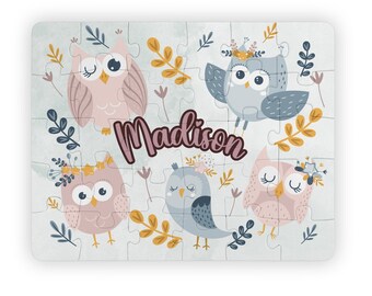 Rompecabezas personalizado de búhos adorables, regalo personalizado para niños (30 piezas)