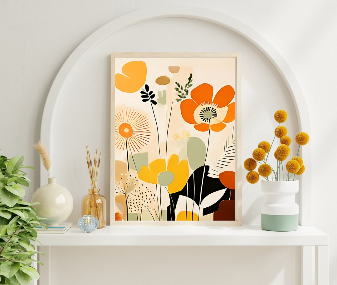 Boho Abstract Floral Print Set, Modern MCM Wall Art (digital Download ...