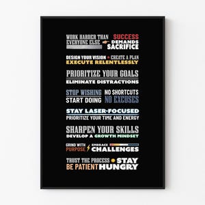 Rules for Success Motivational Quote Wall Art, Office Prings, Office Decor, Inspirational Wall Art, Motivational Poster